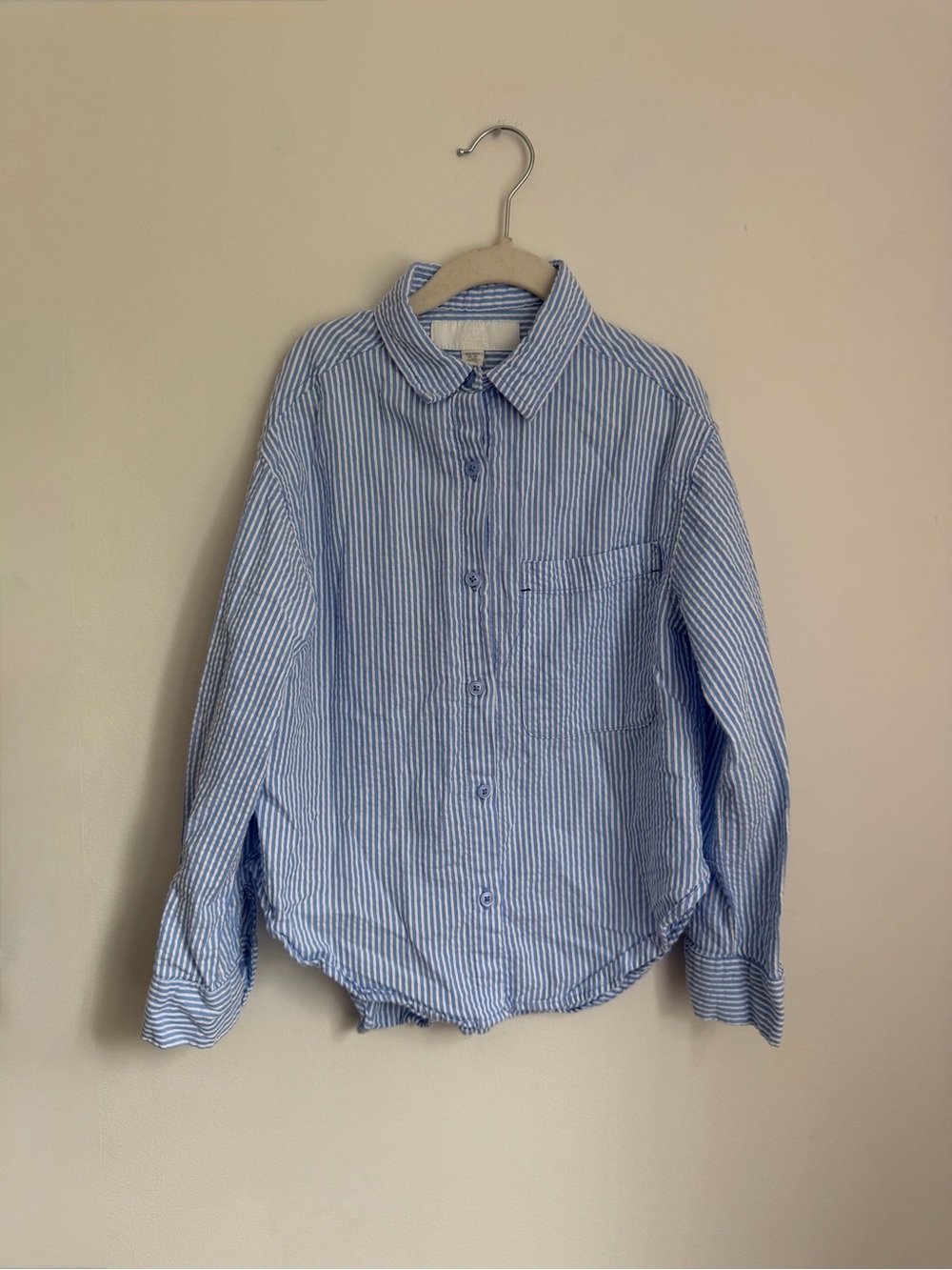 Zara Kids Blue & White Striped Button-Up Shirt (Size 8/9)